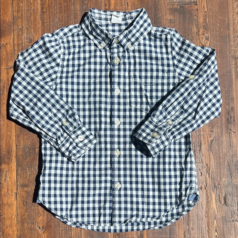GAP Kids Navy and White Checkered Button Down Shirt